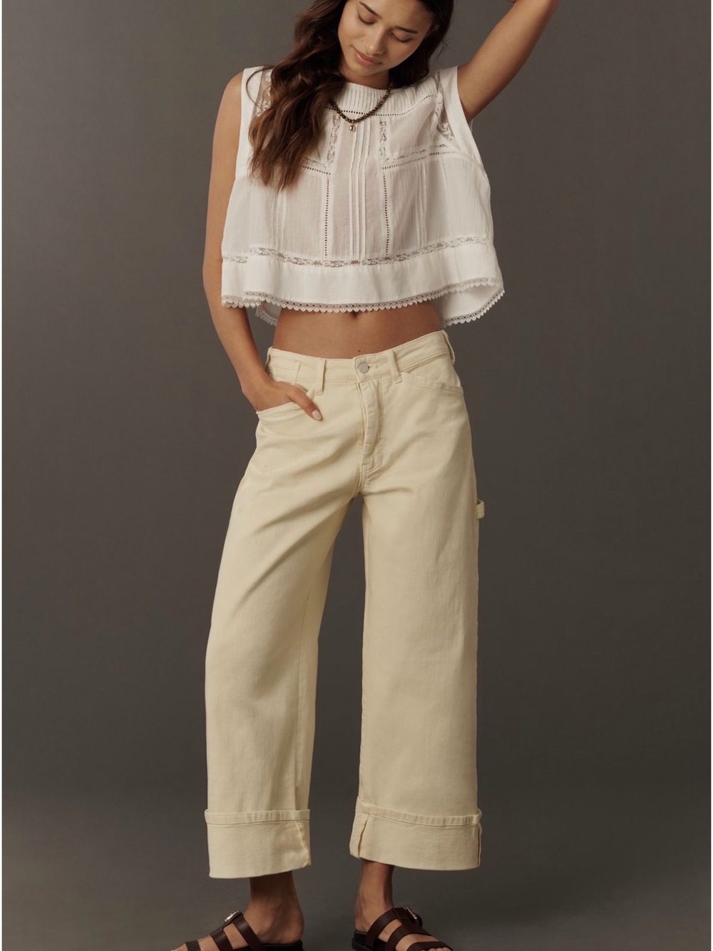Pilcro Kayden High Rise Cuffed Carpenter Barrell Jeans, Yellow Sz 27 NWT